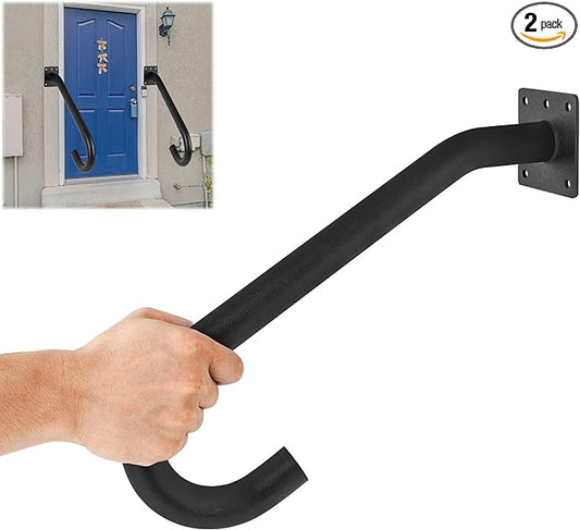 2 Pcs Handrails for Outdoor Steps Stair Railing Indoor, Handrail for 1-3 Steps,Half U Design Universal Stairs Wall Mounted Metal Handrail for Elderly,Included Hardware