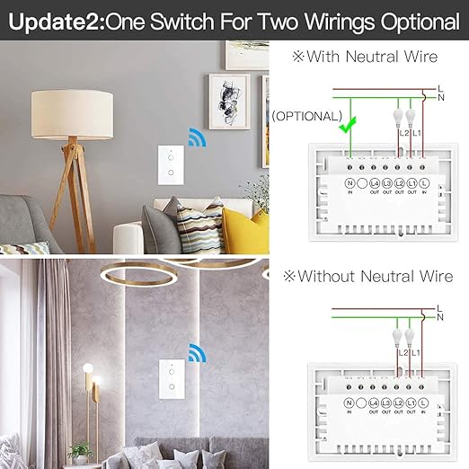 MOES ZigBee Smart Touch Wall Light Switch,Requires Tuya ZigBee Hub,No Neutral Wire/N+L Wiring,No Capacitor,Smart Life Tuya 2/3 Way Remote Control, Work with Alexa Google Home, 2MQTT,2 Gang White