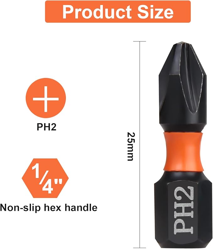 Pro PH2 Bit Assortment - Screwdriver Bits Set 20Pcs, 25mm Length, Phillips Screwdriver Bit, 1/4 Inch Hex Shank, with Storage Box