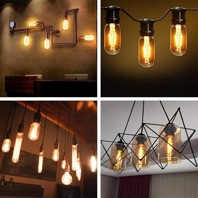 Leools Dimmable E26 led Bulb 8W Equal 75 watt Vintage LED Edison Bulb Clear Glass AC120V 2700K 800LM T14 LED Bulb for Ceiling Fan Light Bulbs, Pendant,Sputnik,Vanity,Chandeliers,6Pack.