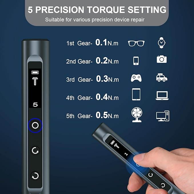 Mini Electric Screwdriver Set, 49-in-1 Electric Precision Screwdriver Cordless, 5 Torque Settings, LED Lights, Pry Bar, Tweezer, Repair Tool Kit for Computer PC Phone Camera Watch