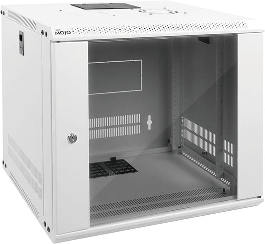 Tecmojo 9U Wall Mount Rack Network Cabinet for 19" IT Equipment,with Lockable Glass Door and Side Panels,Cooling Fan,17.7inch Depth,White,Computer/Electronics Equipment Data Rack