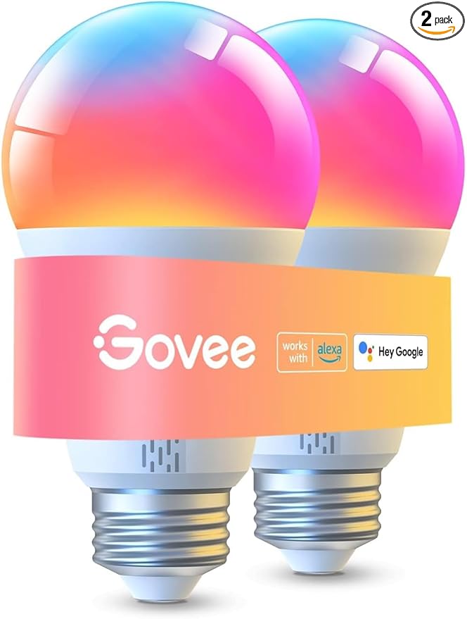 Govee LED Smart Light Bulbs, 1000LM Color Changing Light Bulb, Wi-Fi & Bluetooth Light Bulbs, Work with Alexa and Google Assistant, Dimmable RGBWW A19 75W Equivalent Smart Bulbs, 2 Pack
