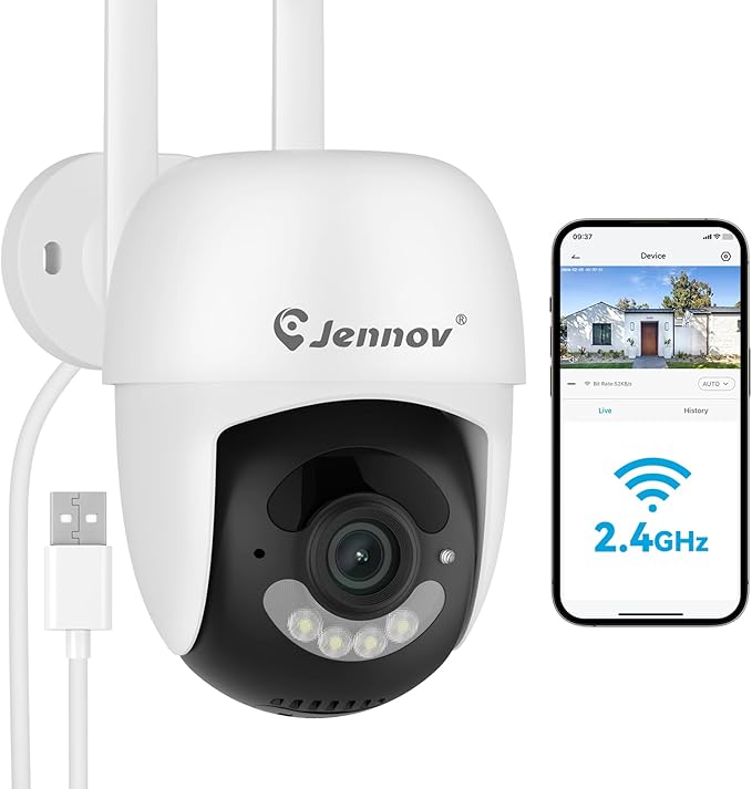 Jennov 5MP Wireless Security Camera System – Add-On Outdoor/Indoor Camera (Outlet-Powered)，Night Vision, Motion Detection, IP66 Weatherproof, No Subscription Required，Only Work with P48 System