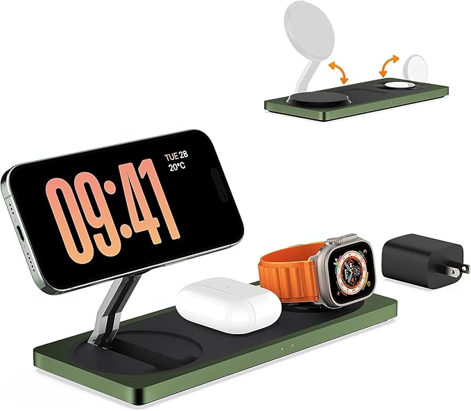 3 in 1 Charging Station for Apple Devices: Used for iPhone and Watch Charging Station with Magsafe Charger Stand, Wireless Charger for iPhone16/15/14/13/12, Apple Watch 1-9/Ultra, AirPods 3 Pro