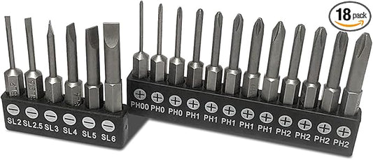 aiyun 18 Piece Slotted Phillips Head Drill Bit Set, 1/4 Inch Hex Shank S2 Steel Magnetic 2Inch Long Screwdriver Bits with Storage Box (Slotted Phillips)