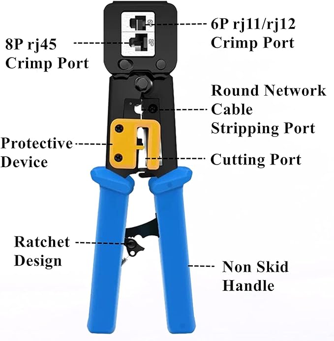 rj45 Crimping Tool for Cat6 Cat5e Cat5, Sturdy Crimper for rj45 rj12/11 Pass-Through Connectors with 50pcs rj45 Cat5e Pass-Through Connectors, 50pcs Covers, Wire Stripper; Network Cable Tester