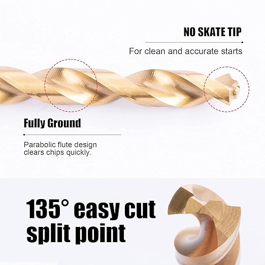 JEFE HEX 6-Piece 3/16" Twist Drill Bits HSS Hex Shank Drill Bit, 135 Degree Easy Cut Split Point for Drilling in Steel, Copper, Aluminum, Zinc Alloy, Wood, Plastic, Quick Change Design.