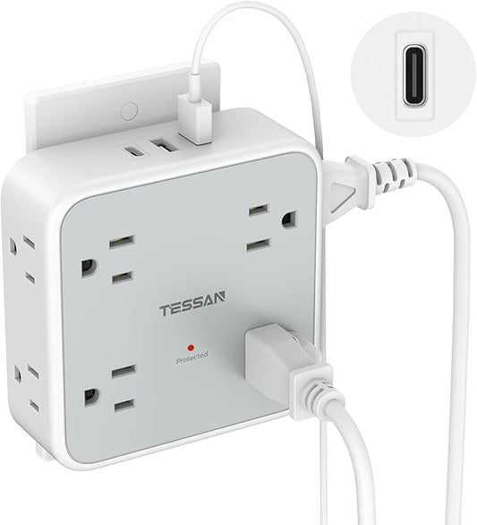 Multi Plug Outlet Extender, TESSAN Outlet Splitter with 8 Sockets and 3 USB (1 USB C), Wall Surge Protector with Power Switch, 3 Sided Multiple Wall Plug Extender for Home, Dorm Room, Office