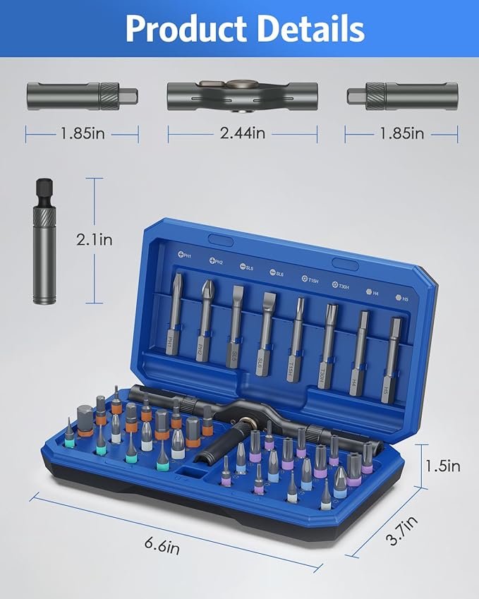 42 in 1 Magnetic Screwdriver Set, AMIR Screwdriver Set with 40 PCS Magnetic Bits, Ratcheting Screw Driver with Rotatable Ratchet Handle, Ratchet Screw Driver Kit with Carry Case