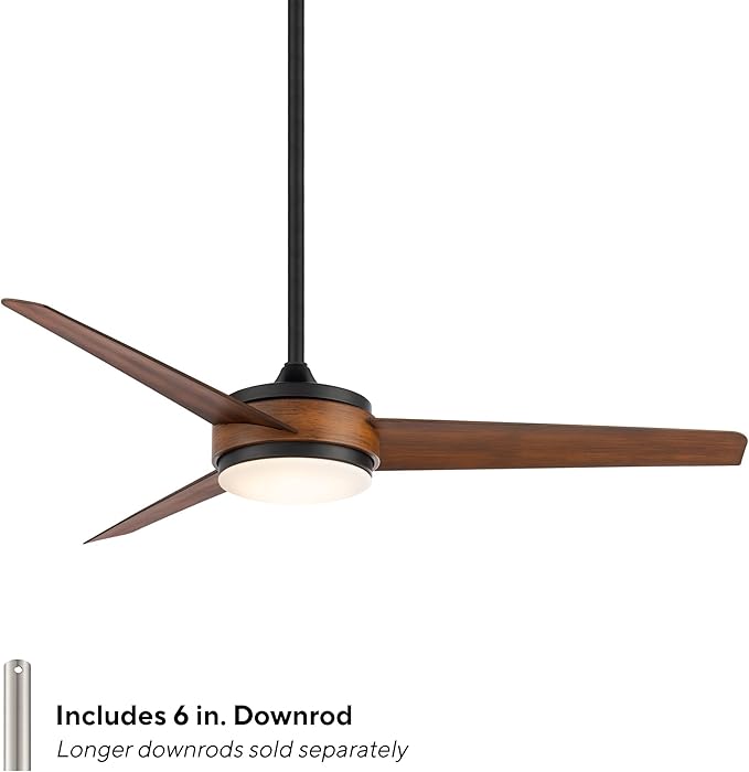 WAC Smart Fans Mod Indoor and Outdoor 3-Blade Smart Home Ceiling Fan 54in Matte Black Distressed Koa with 3000K LED Light Kit and Remote Control Works with Alexa and iOS or Android App