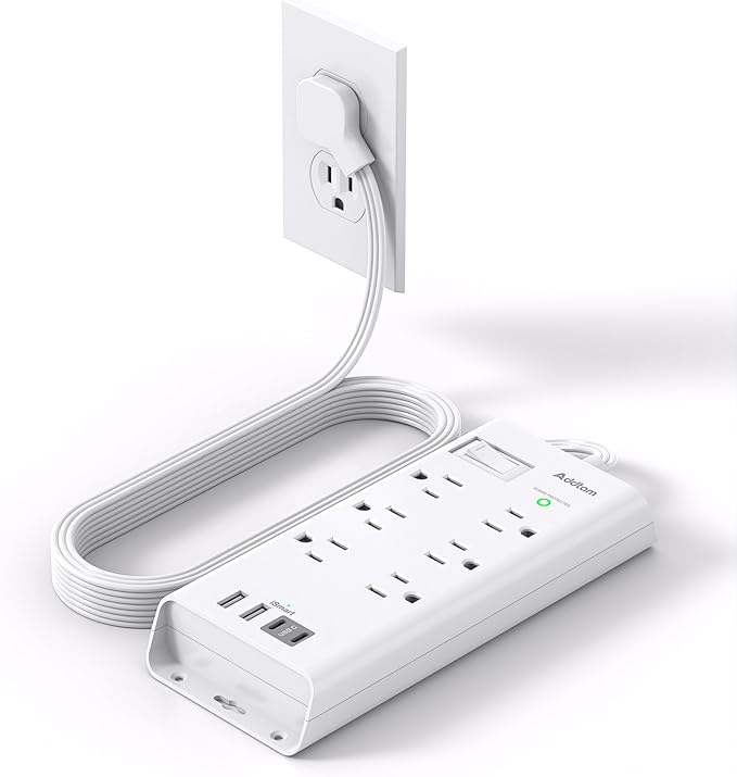 Surge Protector Power Strip, Addtam Flat Plug Extension Cord with 6 Outlet 4 USB Ports (2 USB C), 5FT Outlet Extender Strip for Home Office College Dorm Room Essentials