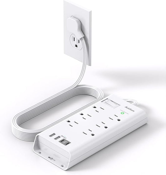 Surge Protector Power Strip, Addtam Flat Plug Extension Cord with 6 Outlet 4 USB Ports (2 USB C), 5FT Outlet Extender Strip for Home Office College Dorm Room Essentials