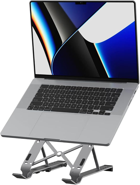j5create Portable Aluminum Laptop Stand with USB 4-Port Hub, Foldable and Adjustable Notebook Riser with 4 USB-A Ports for MacBook, Laptop, and Tablet up to 16" (JTS223)