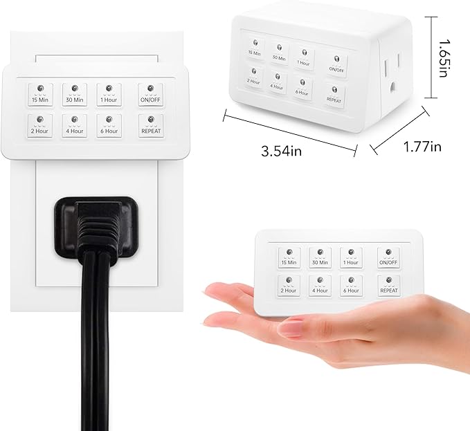 BN-LINK Indoor Countdown Timer with Repeat Function, Digital Timer for Electrical Outlets, Heavy Duty Accurate Compact Size for Appliance, 2-Outlets, 3-Prong Grounded Outlet, 15A/1875W ½ HP ETL Listed