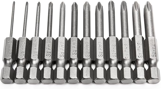 Rocaris 12Pcs Hex Shank Magnetic Phillips Cross Screwdriver Bits 50mm 1/4 Inch