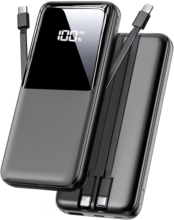 Portable Charger Power Bank - 15000mAh Fast Charging Powerbank Travel Camping Essential Battery Pack with Built in 22.5W Output Cable Compatible with iPhone 17 16 15 14 13 Samsung Google iPad, 1 Pack