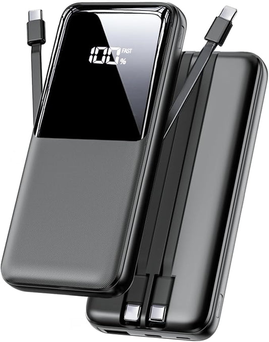 Portable Charger Power Bank - 15000mAh Fast Charging Powerbank Travel Camping Essential Battery Pack with Built in 22.5W Output Cable Compatible with iPhone 17 16 15 14 13 Samsung Google iPad, 1 Pack