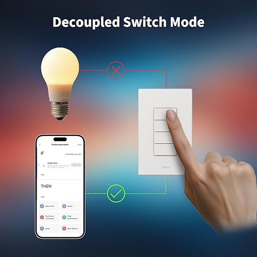 Aqara Smart Light Switch H2 (2-in-1 Neutral, 4 Buttons, 3 Channels), Thread/Zigbee Protocol, Wall Switch for Smart Home, Supports Apple Home, Google, Alexa, Matter Over Thread