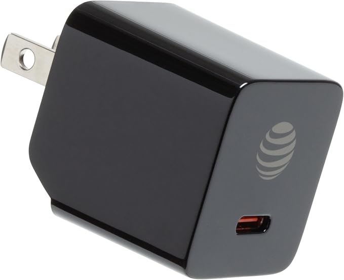 AT&T USB-C Fast Charging Wall Charger Cube Foldable Power Adapter Plug Brick Compatible w/iPhone 15/16/Plus/Pro/Pro Max, Galaxy S25/S24/Plus/Ultra 20W Black