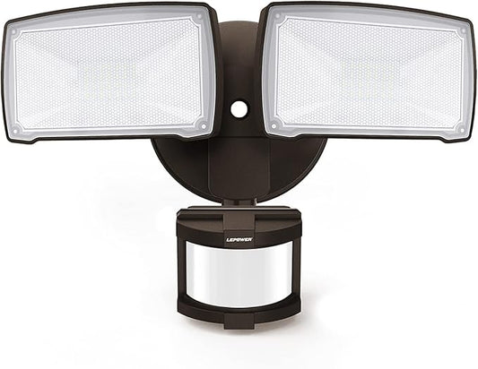 LEPOWER 30W LED Security Lights Motion Sensor Light Outdoor, 3200LM Motion Security Light, 5500K, IP65 Waterproof, 2 Head Motion Detector Flood Light for Garage, Yard, Porch, Brown (NOT Solar Powered)