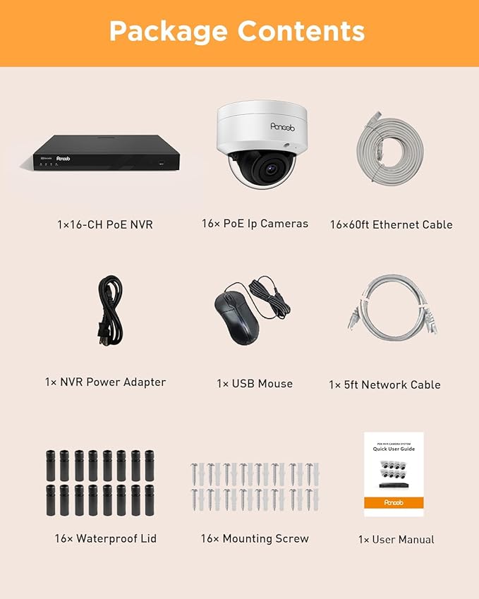 16 Channel Security Camera System, 16PCs 5MP Wired IK10 Vandal Dome PoE Camera Outdoor, Human Detection, Built-in Mic, Remote Access, 4K 16CH PoE NVR 4TB HDD for 24-7 Recording, PD54A1616-5M