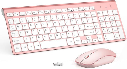 Wireless Keyboard and Mouse,2.4G Full Size and Portable Wireless Keyboard with Numeric Keyboard or Computer/Desktop/Laptop/Windows 10/8/7 -Pink