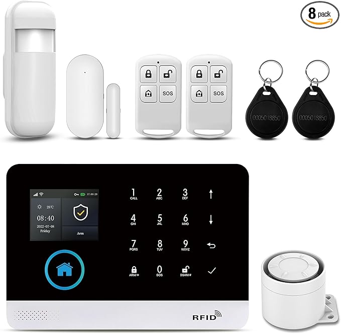 Wireless Home Alarm System 8-Piece Kit, WiFi/4G Alarm System for Home Security with Phone APP Alert (Door Sensor,Siren, Remote, Motion Detector) for Home,Apartment, Work with Alexa(103F-US-A)