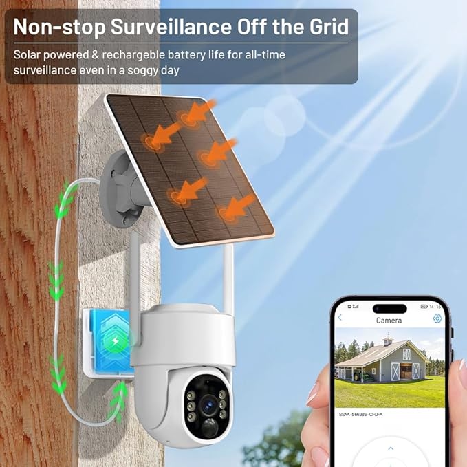 4G LTE Cellular Security Camera, Solar Camera Outdoor Wireless No WiFi Needed, Solar Powered Cam with SIM Card, 2K HD, 360° View PTZ, PIR Motion Detection, Siren Alarm, Color Night Vision, 2Way Talk