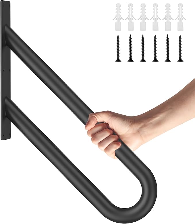 GORWARE Handrails for Outdoor Steps,24" U-Shaped Handrail Wall Mount with Matte Black Finished,1-3 Steps Railings,Safety Grab Bar for Outdoor Indoor Stairs, Garage, Porch, Toilet, Yard and Garden.