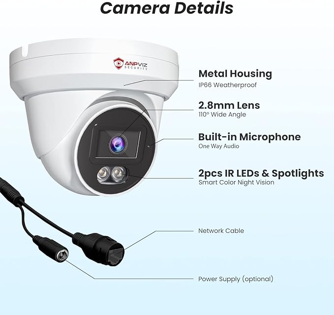 Anpviz 4K PoE Camera Turret 8MP IP Camera Outdoor, PoE Security Cameras with AI Human Vehicle Detection, 100FT Smart Dual Light Color Night Vision, Built-in Mic, IP66 Waterproof (U Series)