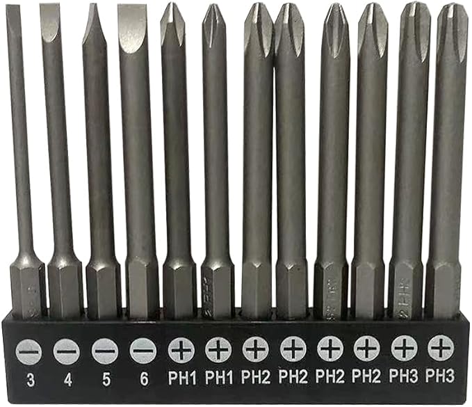 aiyun 12 Piece Phillips Screw Bit Set, 3 Inch Long Screwdriver Bits for Drill 1/4 Hex Shank Magnetic Drill Bit Set S2 Steel (3 Inch)