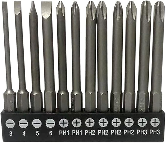 aiyun 12 Piece Phillips Screw Bit Set, 3 Inch Long Screwdriver Bits for Drill 1/4 Hex Shank Magnetic Drill Bit Set S2 Steel (3 Inch)