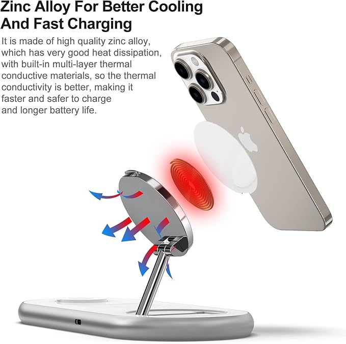 3 in 1 Charging Station for Apple - Faster Mag-Safe Charger Stand for iPhone - Magnetic Wireless Charger Station for iPhone 16/15/14/13/12 Series, Apple Watch Series, AirPods Pro (White)
