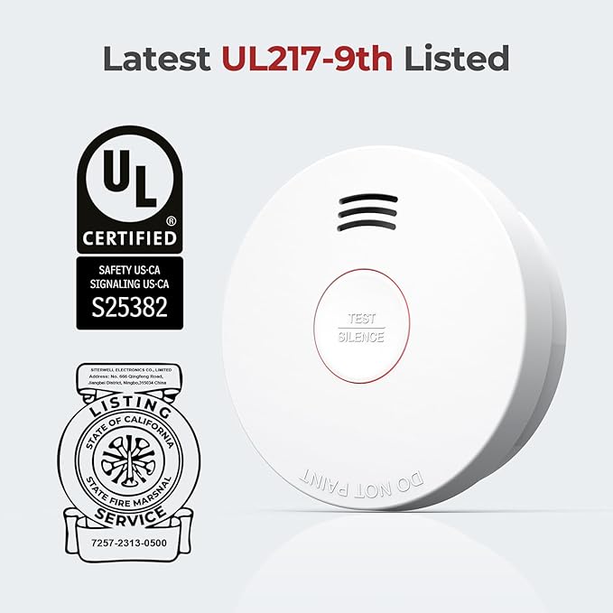 SITERLINK Smoke Detectors 10 Year Battery Operated,UL217-9th Listed Smoke Alarm with Test-Silence Button,Photoelectric Sensor Fire Alarms Smoke Detectors with LED Lights for Home, GS525A (8 Pack)