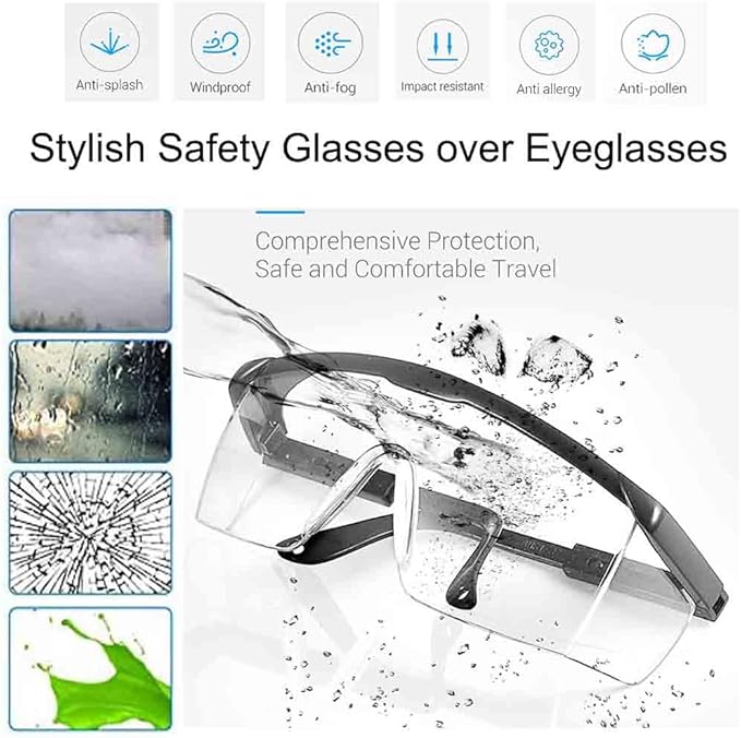 5 PACK Safety Glasses Goggles, Men Women Anti-fog Wide Vision Safety Goggles Eye Protection, Z87 UV 400 Blocking Eyewear Adjustable Temples Eye Shied for Lab,Yard work, Gardening, Lawn mowing