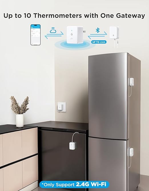 GoveeLife WiFi Refrigerator Thermometer with Alarm, Wireless Digital Freezer Temperature Gauge with App Control, 2 Years Free Data Export, for Home Kitchen Fridge Hot Tub(Only Support 2.4G Wi-Fi)