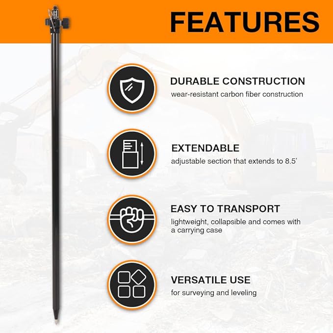 Telescopic GPS Pole， GPS Rod 2.5m/8.2Ft for Land Surveying & Engineering GPS/GNSS Accessory and Instruments (GLS25)