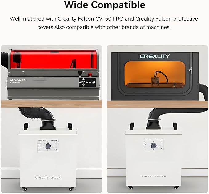 Creality Falcon Smoke Purifier for Laser Engraver, 3-Stage Filtration, 99.97% Purification Rate, Low Noise, 180W Fume Extractor for Engraving Machine(Use with Enclosure) and Most Enclosed Laser Cutter