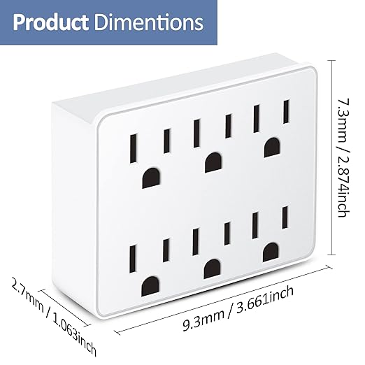 3 Prong Power Strip Outlet Extender, Multi Plug Outlet with 6 Electrical Outlets Adapter, Grounded Wall Outlet Tap, ETL Listed, 125V, 15A, Max 1875W, Quick and Easy Install, White