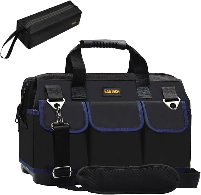22 Inch Tool Bag, Waterproof Wide Mouth Tool Kit, Heavy Duty Tool Bag Organizer With Shoulder Straps and Molded Base, Tool Storage Package For Screwdrivers, Pliers, Nut Drivers (DarkBlue22IN)
