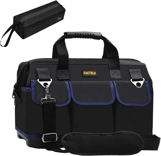 22 Inch Tool Bag, Waterproof Wide Mouth Tool Kit, Heavy Duty Tool Bag Organizer With Shoulder Straps and Molded Base, Tool Storage Package For Screwdrivers, Pliers, Nut Drivers (DarkBlue22IN)