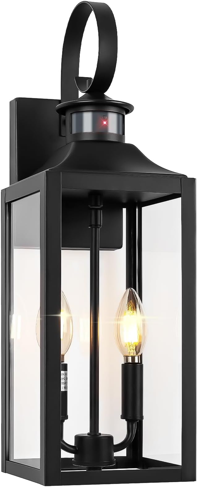 20" Black Motion Sensor Outdoor Light, Large Dusk to Dawn Outside Lighting Fixture, Exterior Farmhouse Wall Mount Porch Lantern, Waterproof Sconce Lamp for Outside Patio, 3 Modes/2-Light/1-Pack