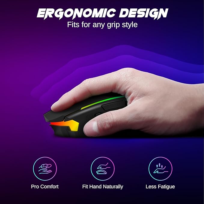 Redragon Wireless Gaming Mouse, Tri-Mode 2.4G/USB-C/Bluetooth Mouse Gaming, 12000 DPI, RGB Backlit, Fully Programmable, Rechargeable Wireless Computer Mouse for Laptop PC Mac, Black