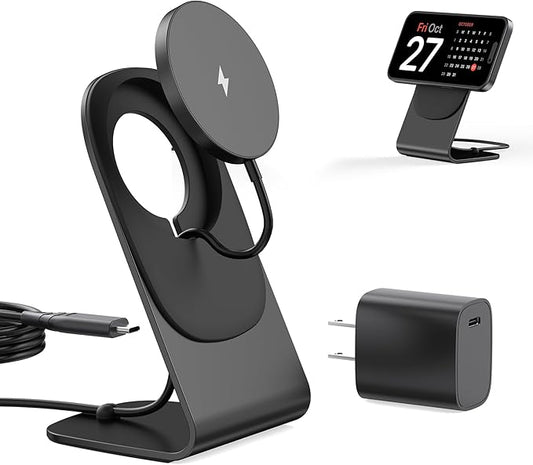 Magnetic Wireless Charger with Aluminum Charging Pad Stand Compatible with iPhone 16/15/14/13/12 Series，20W PD Charger&5ft Cable Included, Black