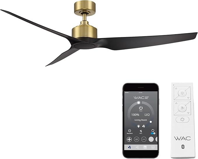 Stella Indoor and Outdoor 3-Blade Smart Ceiling Fan 60in Soft Brass Matte Black with Remote Control works with Alexa and iOS or Android WAC App