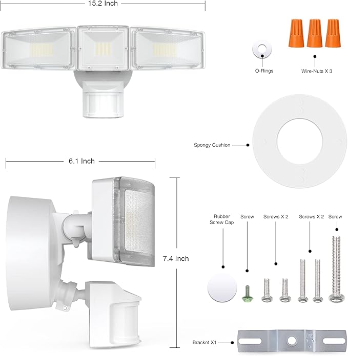 Motion Sensor Outdoor Lights - 4600LM LED Security Lights, Dusk to Dawn, IP65 Waterproof, 3 Adjustable Head Motion Detector Flood Lights for Garage, Yard, Porch