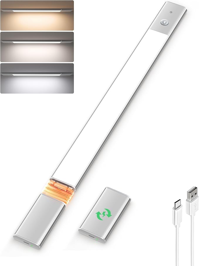 EZVALO Under Cabinet Lighting, Motion Sensor Closet Lights with Extra Detachable Battery, 76 LED Dimmable, 3 Color Temps, Under Counter Lights for Kitchen, Wardrobe