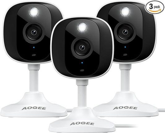 2K Cameras for Home Security-Outdoor/Indoor Camera for Dog/Cat/Pet/Nanny/Baby, Color Night Vision, White Light, Siren, 24/7 SD Recordings, Works with Alexa/Google Home, C1 (C1-White-3pack-2.4G)