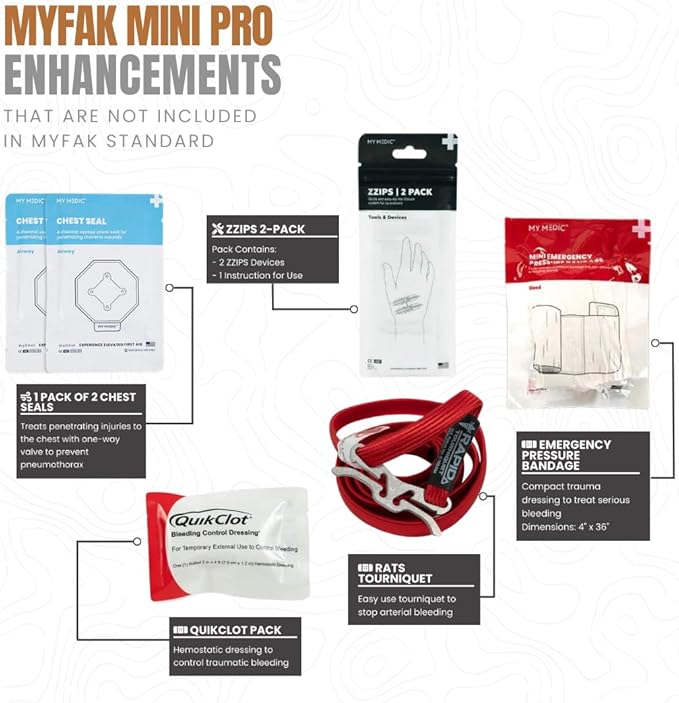My Medic MyFak Mini Pro First Aid Kit - Small and Lightweight for Camping Hiking and Backpacking - 70 Items IFAK with Tourniquet - HSA/FSA Eligible Great for Travel - Coyote